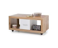 Stella Trading Ibiza Centro Moderna con Ruedas en Aspecto, Color Mesa de sofá móvil con estantes y cajones para tu salón, Madera de ingenierÃa, Roble Salvaje Blanco, 115 x 50 x 60 cm