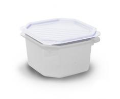 TATAY 1160101 - Contenedor de alimentos hermético Cuadrado con tapa flexible a presión. Plástico transparente con tapa blanca, libre de BpA, 0.6 litros de capacidad, 12 x 12 x 7,5