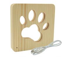 Kögler AmbiWood, Forma de Pata, lámpara Decorativa de Madera con luz Blanca cálida, con Cable de alimentación USB e Interruptor, Aprox. 19 x 19 x 3 cm, para un Ambiente Acogedor, carbón