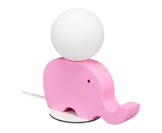 Relaxdays LÃ¡mpara Mesita Noche Infantil, G9 7W, NiÃ±os BebÃ©s, Elefante Madera Bola Cristal, 21x20x10cm, Rosa y Blanco