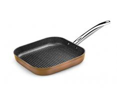 Monix Copper - Grill con rayas 28 x 28 cm de aluminio forjado con antiadherente con partÃ­culas de titanio, aptas para todo tipo de cocinas, incluso inducciÃ³n, color cobre