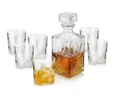 Bormioli – Juego de Vasos de Cristal de 280 ML para Whisky con Botella de 1 litro y tapón de Cristal