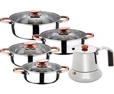 San Ignacio Bateria de cocina 8 piezas apta para induccion Altea en acero inoxidable con cafetera para 6 tazas de acero inoxidable Copper, PK3247