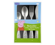 Peppa Pig - CuberterÃ­a infantil (4 piezas, con cuchillo, tenedor, cuchara de sopa y cuchara de postre, cubiertos con relieve de acero inoxidable