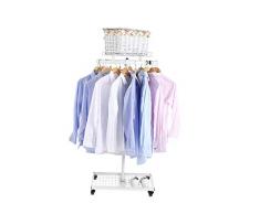 NEUN WELTEN Perchero Profesional para Ropa Resistente con Ruedas y Estante para Cesta para Ropa Vestidos Tiendas (Blanco, 2 Estantes)