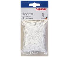 GARDINIA Click deslizadores con ganchos para cortinas (ganchos plisados), para rieles de cortina GE y P2UE, material: POM, lavable, blanco, paquete de 50