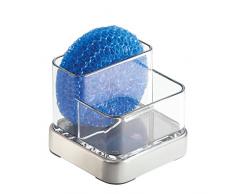 InterDesign Forma Organizador de cocina para fregadero, jabonera pequeÃ±a con porta estropajo en plÃ¡stico y metal, transparente y plateado
