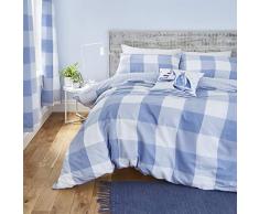 Catherine Lansfield Boston Check Nórdica + Funda de Almohada Cama 150 cm, Cotton, Azul, 240 x 220 + 2/ 50x85 cm, 3