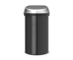 Brabantia Touch Bin - Cubo de Basura, 60 l, con Tapa Acero Mate Anti-Huellas, Color Negro Mate