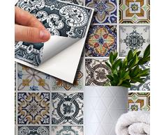 WALPLUS Azulejo Vinilo Adhesivo Estampado Losetas Adhesivas Pared Cocina Decoracion Protector No Tóxicos Fácilmente ExtraÃble Corfu Colorido Mediterráneo 24pcs 15cm(6) Multicolor