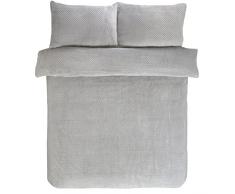 Sleepdown - Juego de Ropa de Cama con Funda nórdica Reversible y Fundas de Almohada de Forro Polar, cálido y Suave, Efecto de gofre, Color Plateado, tamaño Doublé (200 x 200 cm)