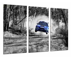 Poster Fotográfico Coche Carreras Subaru Azul Paisaje Bosque, Blanco Negro Tamaño total: 97 x 62 cm XXL