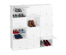 Relaxdays Mueble Zapatero Modular, Armario Organizador Zapatos con Puertas, EstanterÃa Cubo 12 Cajones, Plástico, Blanco, 80 10 10% Hierro, 1 Unidad