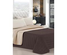 Elegant Cama Italiano Lino Verano Colcha de Brown/Crema Solo 170 x 270 cm