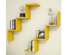 Homemania IRSDR.KS.18.01 Estante de Pared - Iris Flotantes para Libros, SalÃ³n, Oficina - Amarillo en Madera, 71.4 x 19.5 x 71.4 cm, Set de 2