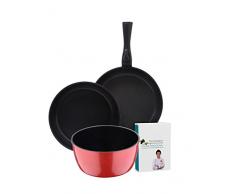 Bergner Click&Cook Batería de Cocina con Mango Desmontable, Aluminio Forjado, Red, 27 cm