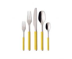 Villeroy & Boch S+ Lemon Pie Cubertería para hasta 6 Personas, 30 piezas, Acero inoxidable, Mangos de silicona amarilla