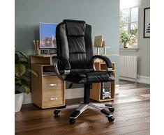 Vida Designs Charlton Silla de Oficina ejecutiva para Ordenador, Color Negro, reclinable Giratorio Ajustable de Piel sintÃ©tica, 126 x 66 x 72 Cm