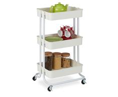 Relaxdays Carrito Auxiliar, 3 Niveles, Metal y PlÃ¡stico, Carro para BaÃ±o, CosmÃ©ticos, 75 x 42,5 x 36 cm, Blanco, Hierro 50%