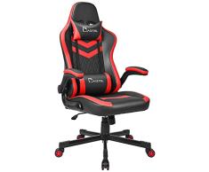 BASETBL Silla Oficina Gaming, Silla Escritorio Giratoria con Apoyabrazos Abatibles, Silla Racing con Soporte Lumbar, Silla para Juegos, Carga Máxima 150 kg (Rojo)