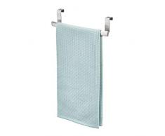 InterDesign Axis Toallero curvado para paños de cocina, pequeño perchero para puerta en acero inoxidable, toallero sin taladro, plateado