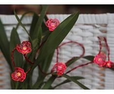Star 726-18 - Cadena de luces led con alimentación a pilas (10 bombillas), diseño de flor, color rojo