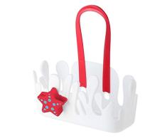 Vigar - Bandeja para BaÃ±o - Complemento para Ducha - 27.5 x 11.5 x 15 cm - Dolls - Pack por 6 Unidades - Montaje con Sistema de Ventosa - Blanco y Rojo