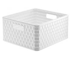 Rotho Country - Caja de almacenaje con efecto de mimbre, Blanco, A4