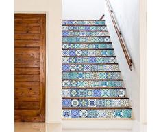 WALPLUS Tile Stickers Vinilo Adhesivo Estampado Losetas Adhesivas Pared Cocina Decoracion Protector No Tóxicos Fácilmente ExtraÃble Mediterranean Sky Classic Blue Mosaic 24pcs 15cm(6) Verde Amarillo