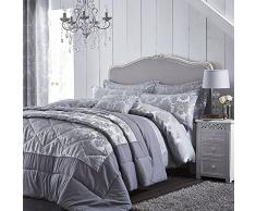 Catherine Lansfield Cortinas con diseÃ±o Jacquard de Damasco, Ojales, poliÃ©ster, Plateado, EdredÃ³n King Size
