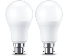 AmazonBasics Bombilla LED B22, 10.5W (equivalente a 75W), Blanco Cálido, Regulable- 2 unidades