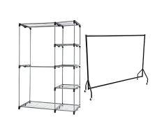 Amazon Basics Armario móvil con Doble Barra, Plateado + â Perchero Resistente, 1,82 x 1,52 m