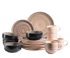 MÃSER Spicy Market 931743 - Juego de vajilla pintada a mano para 4 personas, diseño vintage mediterráneo, 16 piezas de cerámica, color rosa