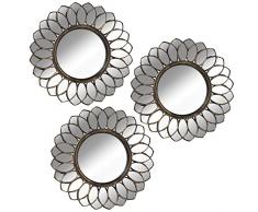 DRW Set de 3 Apliques Forma Sol melamina con Espejos en Dorado 25cm