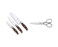 3 Claveles Juego de cuchillos cocina profesional de acero inoxidable Norden (28055) + Tijeras Cocina Multiusos, Acero Inoxidable, Brillo, 20 cm