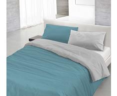 Italian Bed Linen Natural Doble Color y Funda de Almohada, 100Â % AlgodÃ³n, Petroleo/Gris Claro, sÃ¬ngolo