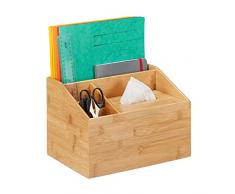 Relaxdays Organizador de Mesa, Neceser, Caja para pañuelos, Bambú, 19,5 x 28 x 22 cm, 1 Ud, Marrón, Natural