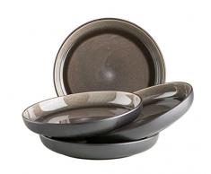 MÃ¤ser Serie Niara - Juego de platos de sopa modernos para 4 personas con aspecto vintage emocionante, platos grandes y profundos para pasta y sopas de cerÃ¡mica, gres, gris y negro