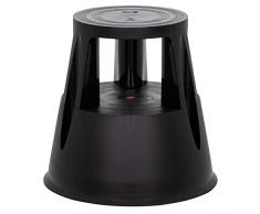 hjh OFFICE 830000 Taburete con Ruedas TIO-M I Negro, Altura 43 cm, soporta hasta 150 kg, Taburete rodante con 2 peldaños, Plástico