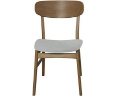 DRW - Set de 2 sillas de Comedor de Madera en Color Roble y tapizada en Tela Beige 49,5x50,5x80cm