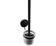 Cornat T3402671 T3402671-Soporte para escobilla de Inodoro (3 Opciones de fijaciÃ³n con Ventosa, Almohadilla Adhesiva y taladrado), Color, Negro (Mate)