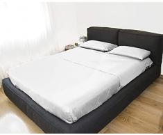 Juego de Cama Doble en Color Blanco, sin Planchar, Acabado Satinado 100% Microfibra de poliÃ©ster, Compuesto por 2 sÃ¡banas Planas y 2 Fundas de Almohada, Fabricado en Italia.