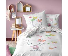 CTI Hello Kitty-Juego de Cama Infantil de 140 x 200 cm | 100% algodón | Oeko-Tex edredón para niña 1 Persona 1 Funda de Almohada de 63 x 63 cm, Estampado Reversible | Blanco