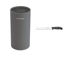 3 Claveles Taco Universal para Cuchillos-Gris, 22 X 11 Cm + - Cuchillo Cocina para Pan, LÃ­nea Domvs, Acero Inoxidable, Mango Polipropileno Negro - (20Cm)