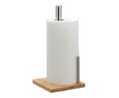 Relaxdays Portarrollos Cocina Vertical, BambÃº, Acero Inoxidable, Soporte Rollos con Tope, 33x16x16 cm, Natural/Plateado