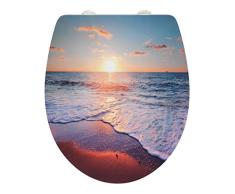 WENKO Tapa de WC El Atardecer - Asiento de inodoro antibacteriano, con dispositivo automÃ¡tico de descenso, sujeciÃ³n higiÃ©nica de acero fino inoxidable Fix-Clip, Duroplast, 39 x 46 cm, Multicolor