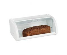 Relaxdays, Blanco Panera, Pan Fresco, Transparente, Tapa Deslizante, XL, Acero, Fácil de Limpiar, Metal, 17,7 x 45 x 25 cm