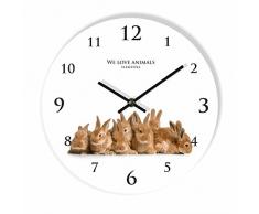 FLEXISTYLE Moderno Reloj de Pared para niÃ±os Conejos, 30 cm, silencioso, Ovalado, habitaciÃ³n para niÃ±os, Escuela, guarderÃ­a