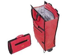 Jata 992 Bolsa Trolley con Asa de Transporte y Ruedas Plegables Extra Resistentes, PoliÃ©ster y LÃ¡mina de Aluminio, Rojo, 34x18x70 cm