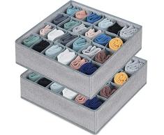 Epxee Caja de almacenamiento para calcetines, 2 unidades plegable de 24 celdas organizador de calcetines, armario cajones sistema de organización para ropa interior, corbata y cinturón - gris